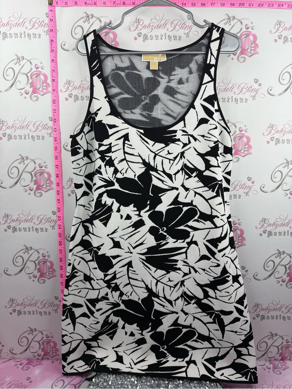 MICHAEL Michael Kors Black & White Leaf-Print Tank Dress tropical tiki